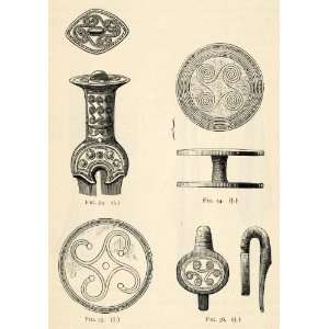  1882 Woodcut Bronze Age Denmark Ornaments Sword Hilt 