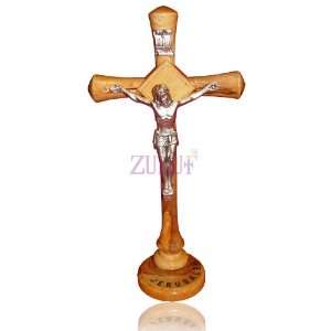    22cm Olive Wood Cross With Pewter Crucifix 