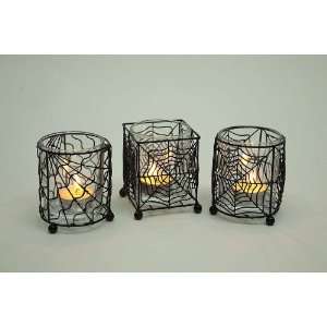  Spider Web Metal Candleholders  S/3