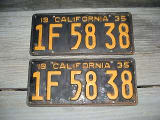 1935 35 CALIFORNIA CA LICENSE PLATE PAIR YOM DMV CLEAR  