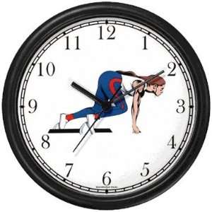 Women Runner or Sprinter in Starting Block Track & Field Wall Clock by 