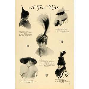  1916 Print Fashionable Womens Hats Fur Velvet Chiffon 