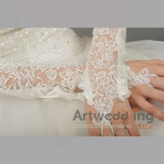 White/Ivory Satin Lace Pearl Fingerless Wedding Party Bridal Opera 