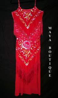 1920s Flapper Style Dress Embroidered Silk Red Multi Maya Matazaro 