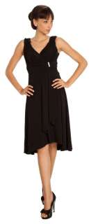 This elegant, evening dress has a V neckline in the front and back and 