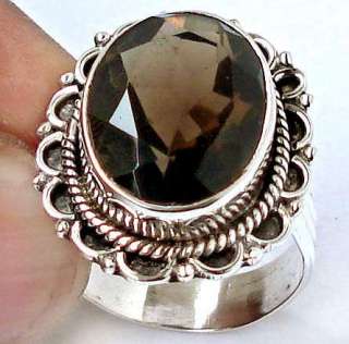 size 7 1/2 11cts CHOCOLATE SMOKEY TOPAZ 925 SILVER SOLITAIRE ARTISAN 