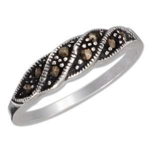   Sterling Silver 4.5mm Wide Marcasite Shrimp Ring (size 06). Jewelry