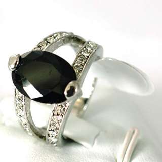 r7206 Size 5.5 Bridal Black Oval Gemstone 18K GP Diamante Zircon Ring 
