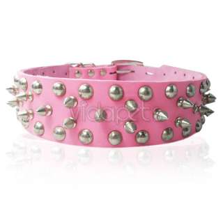   Pink Spiked Spikes Studded Genuine Real Leather Dog Collar X Large XL
