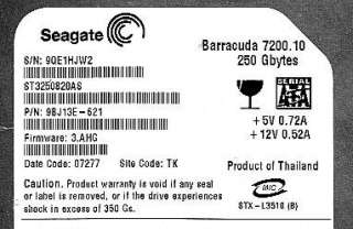 Seagate ST3250820AS 250Gb SATA p/n 9BJ13E 621 FW 3.AHG  