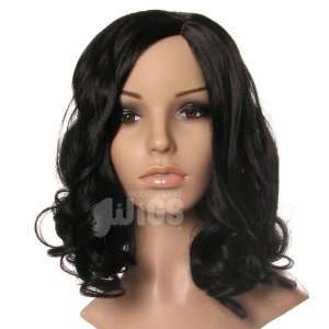  STUNNING BLACK CURLY SIDE PARTED LADIES PINUP STYLE WIG 