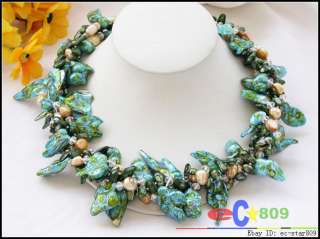 2pcs 35mm blue green baroque pearl torsional necklace  