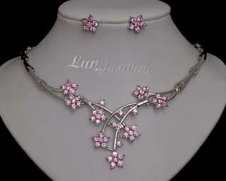 C42 SALE Pink Crystal Diamante Wedding Bridal Necklace Earrings 