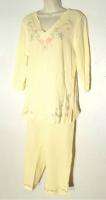 Sz L Large Denim & Co yellow outfit tunic top capri pants set 