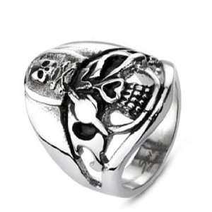   Stainless Steel Biker Ring With Patched Eye Skull Pirate Jewelry