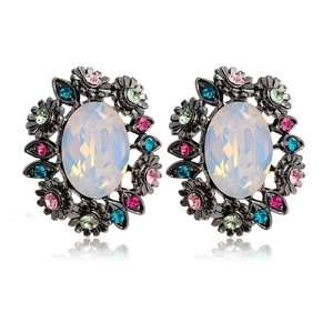   Swarovski Crystal Colorful White Opal Gemstone Wreath Earrings