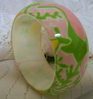 Spring New Clear Lucite Floral Cuff Bangle Bracelet Signed Lilly 