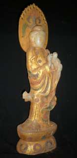 22 Old Chinese Gilt Jade Carved Kwan Yin & Kid Statue  