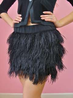   Couture Black Skirt W/ Ostrich Feathers S M Amazing $298 RARE  
