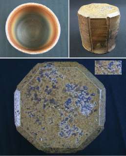 o3655,Japanese BIZEN,Comb pattern Chamfered Teacup,Climbing kiln Stone 