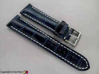 Leather watch strap CROCO VIP Navy Blue 20mm  