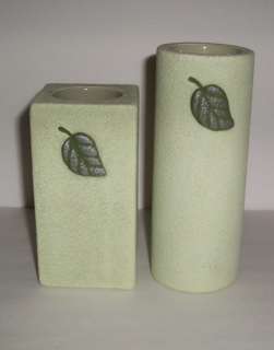 Partylite Green Leaf Round Square Candle Holders  