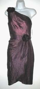 NWT Purple ADRIANNA PAPELL One Shoulder Rosette Tafetta Tulip Cocktail 