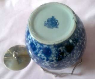 Victoria Ware Iron Stone Flow Blue and White Biscuit Barrel, metal Lid 