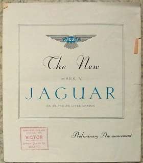 JAGUAR Mk V 2 ½ & 3 ½ LITRE CHASSIS Car Sakes Brochure 1949  