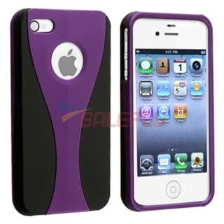 Purple 3 Piece Rubber Hard Case Cover+PRIVACY FILTER Film for iPhone 4 