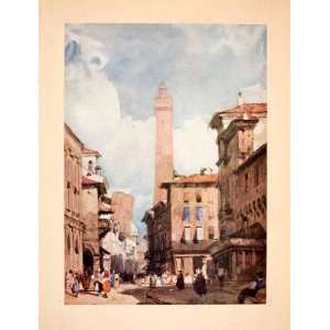 1929 Print Leaning Tower Bologna Italy Street Cityscape 