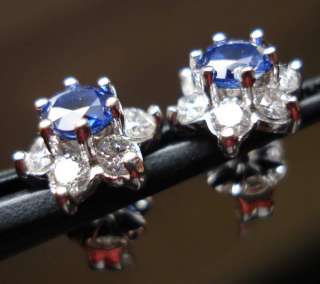89 tw Bright Blue Sapphire Diamond Halo Earrings 14Kt R3297 Diamonds 