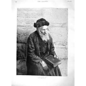  1894 Antique Portrait Jerusalem Jew Old Man Bible