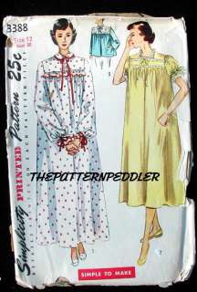 VINTAGE 1940s NIGHTGOWNS BED JACKET Fabric Pattern 38bs  