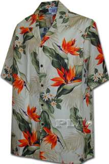 New Mens Cream Hawaiian Aloha Shirt Bird Paradise  