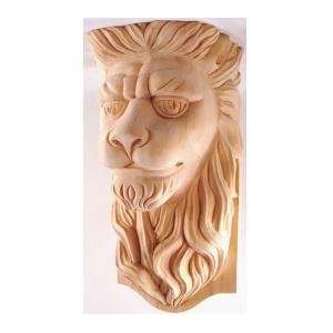  Hand Carved Birch Wood Lion Head Corbel. 12 1/2H X 6 1/2 