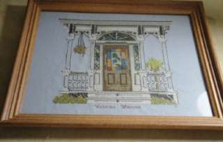 Wood Framed Completed Finished Cross Stitch Victorian Welcome  