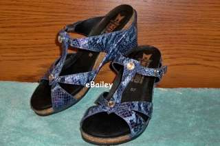 MEPHISTO Womens Ladies Purple / Blue Boa Leather sandals slides NAZLI 