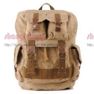 Khaki Retro Canvas Rucksack Backpack Bag Travel Hiking  