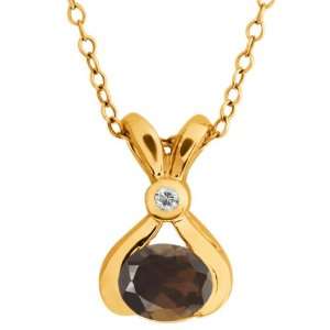  0.79 Ct Oval Brown Smoky Quartz and Topaz Gold Plated 