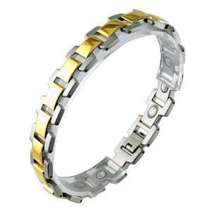   Stainless Steel with Gold PVD Magnetic Link Bracelet (8.5 IN) Jewelry