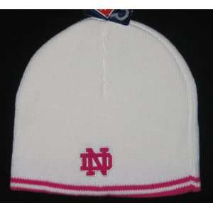 Notre Dame Fighting Irish NCAA Womens White Pink Trim Knit Beanie Hat 