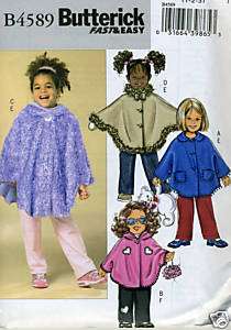   Girls Size 1 2 3 Poncho Pants Sewing Pattern Butterick 4589  