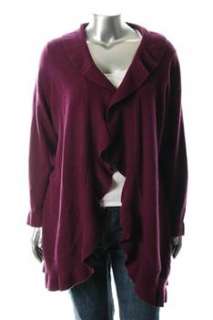 Cashmere Lord & Taylor NEW Plus Size Purple Cardigan Sweater Ruffled 
