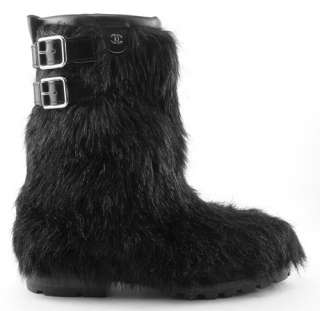 CHANEL Black Fur Womens Short Winter Boots EUR 40  