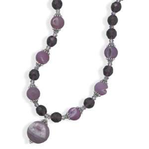  Druzy Agate, Crystal, and Purple Glass Beaded Necklace 