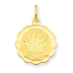  14k Yellow Gold Satin Polished Engraveable Gemini Jewelry