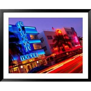  Neon Lights of Art Deco Hotels on Ocean Drive, South Beach, Miami 