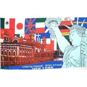  Ellis Island Statue of Liberty Flag   3 foot by 5 foot 