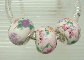 Multiple pattern color Charm Pottery European Jewelery Bead Fit 